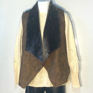 Have SZ S Brown vegan suede waterfall sleeveless vest faux fur lined